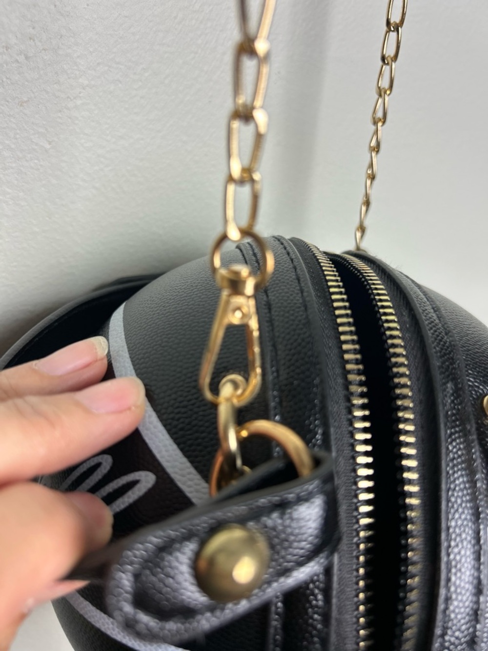 Black 'Basketball' Novelty Crossbody Bag with Gold Chain Strap - Picture 8 of 10